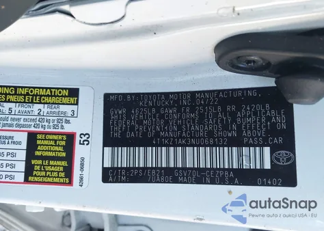 2022 Toyota Camry Trd from USA, damaged, VIN 4T1KZ1AK3NU068132